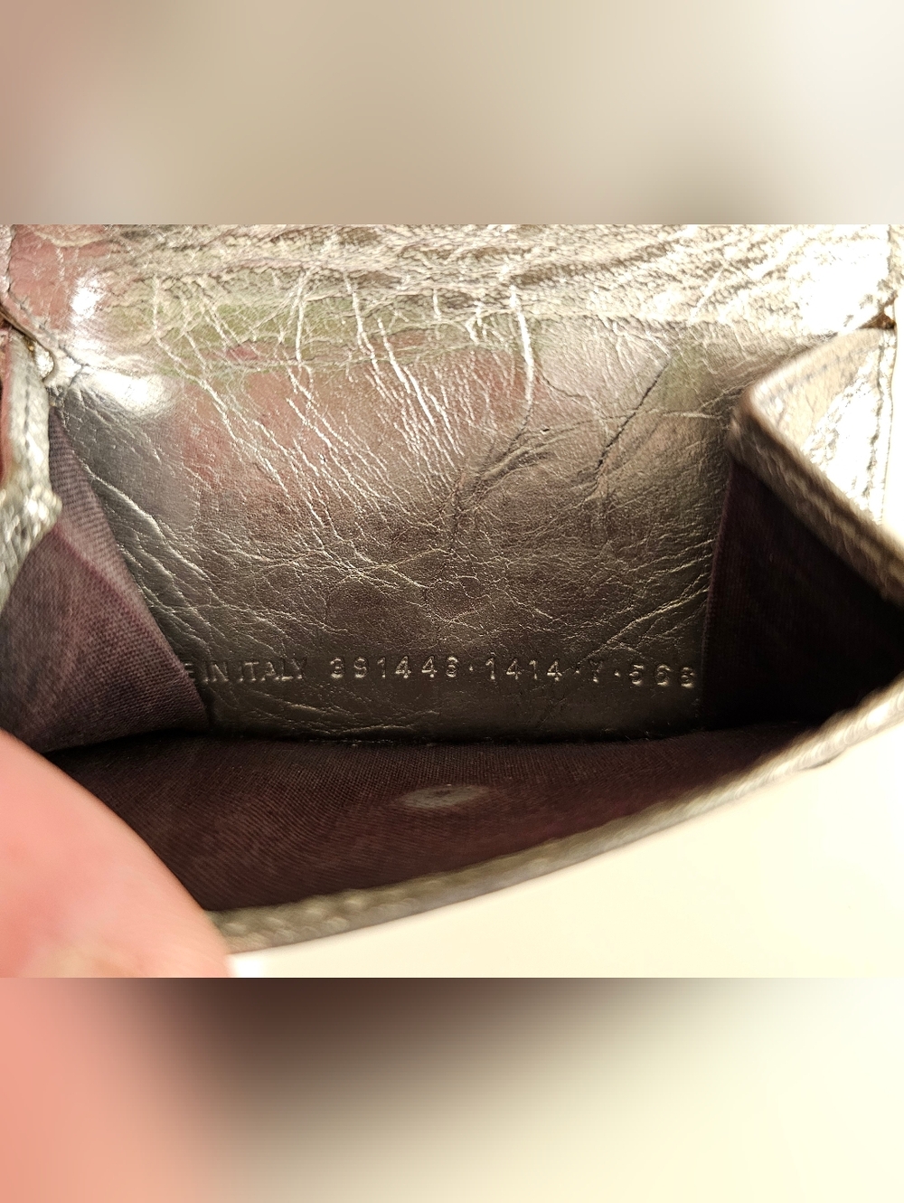 BALENCIAGA Silver Crinkle Trifold Compact Wallet - Picture 11 of 11